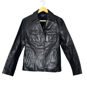 J.Crew jacket y2k black leather button down utility size small